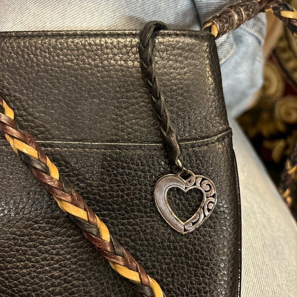 Brighton Black Leather Shoulder Bag Braided Strap - Picture 9 of 14